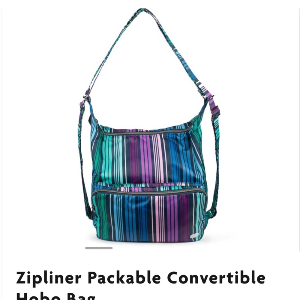 NWT Lug ZIPLINER LOVE STRIPE MULTI Convertible Packable Hobo Bag